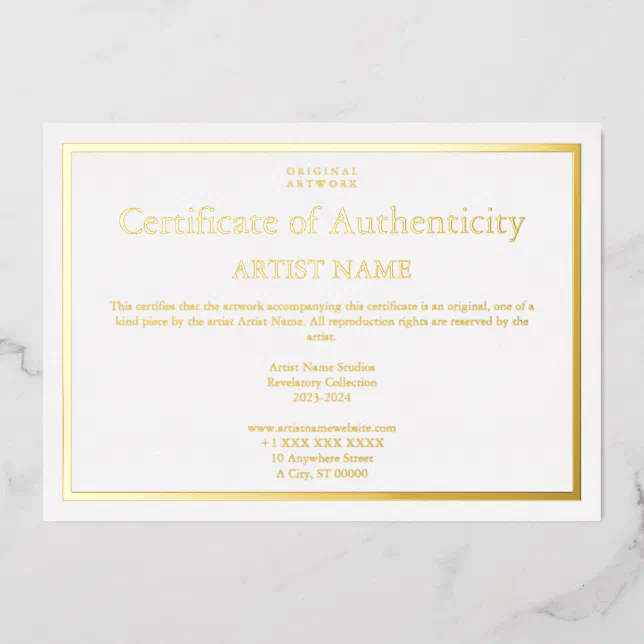 All Gold Foil Certificate of Authenticity Art Foil Invitation Zazzle
