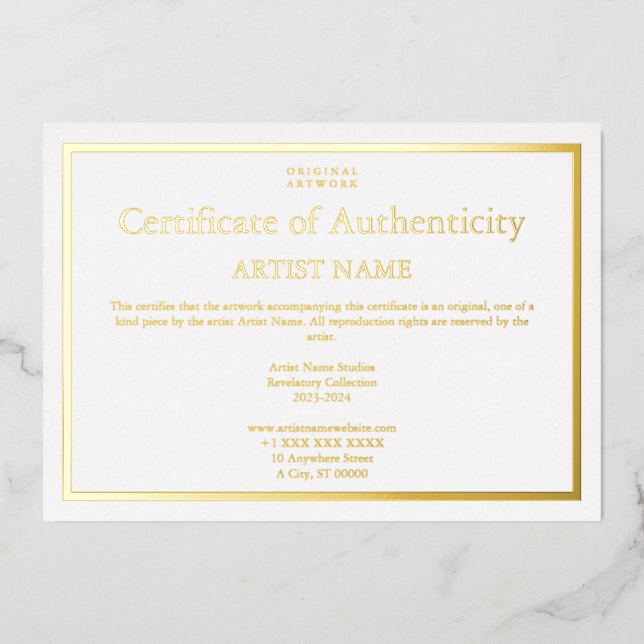 All Gold Foil Certificate of Authenticity Art Invitation (Front)