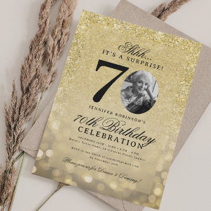 ALL GOLD SURPRISE Photo Glam 70th Birthday Invitation