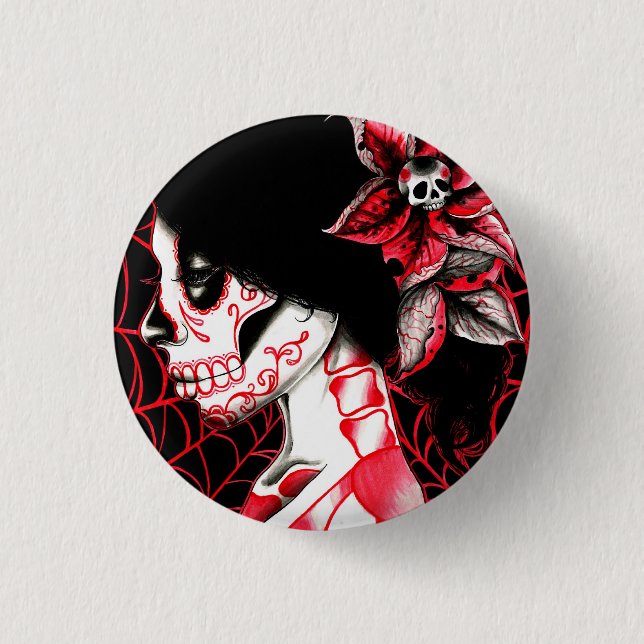 All Gone Dead Sugar Skull Girl Button (Front)