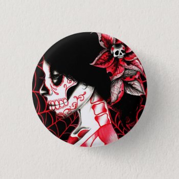 All Gone Dead Sugar Skull Girl Button by NeverDieArt at Zazzle