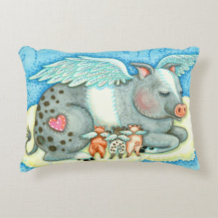 ALL GOOD PIGLETS GO TO HEAVEN, CUTE PIG ANGELS ACCENT PILLOW