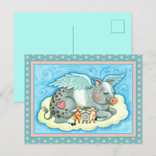 ALL GOOD PIGLETS GO TO HEAVEN, CUTE PIG ANGELS POSTCARD