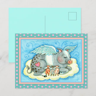 ALL GOOD PIGLETS GO TO HEAVEN, CUTE PIG ANGELS POSTCARD