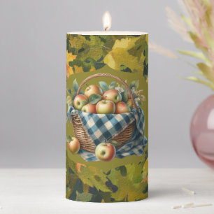 All Green Leaves Basket of Apples Fall Pillar Candle