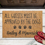 All Guests Approved By Dogs Funny Pet Dog Coir Doormat<br><div class="desc">Welcome guests with this funny doormat ! " All Guests Must Be Approved By The Dogs ". . Personalize with your dogs names. Welcome Doormat - Dog Paw Print Floor Mat. Rustic natural faux coir and black design with paw prints. COPYRIGHT © 2022 Judy Burrows, Black Dog Art - All...</div>