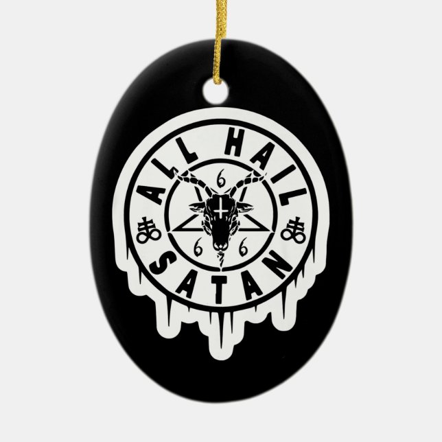 All Hail Satan 666 Baphomet Goat Head Satanic Paga Ceramic Ornament (Front)