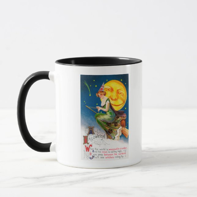 All Halloween Witch on a Broom by Full Moon Mug (Left)