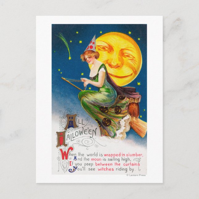 All Halloween Witch on a Broom by Full Moon Postcard (Front)