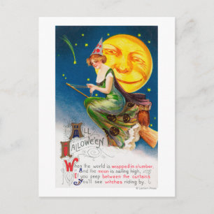 All Halloween Witch on a Broom by Full Moon Postcard