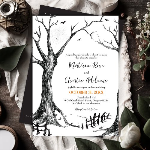 All Hallows Eve Halloween Tree Wedding Invitation