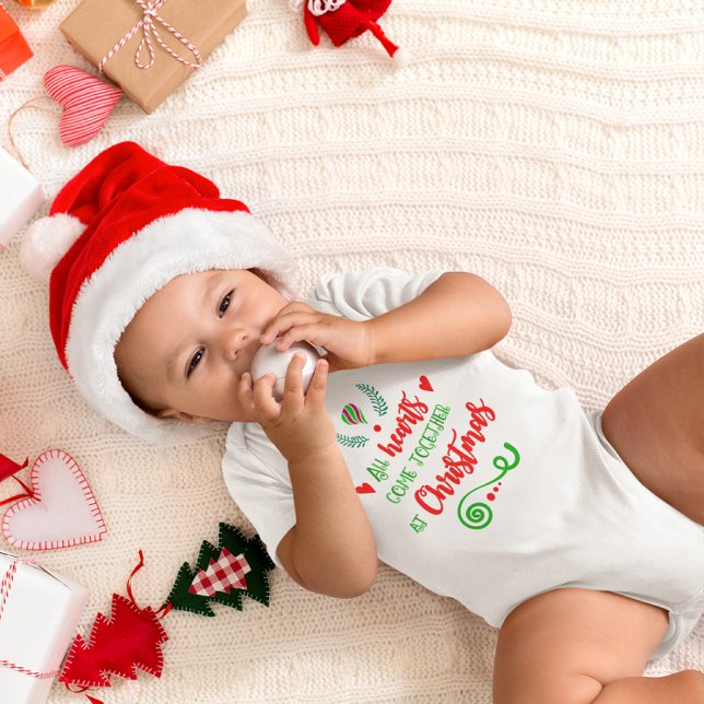 All Hearts Come Together At Christmas Holiday Baby Bodysuit (All Hearts Come Together At Christmas Holiday Baby Bodysuit)