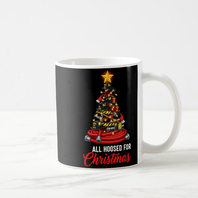All Hoosed Christmas Firefighter Tree Shirt, Firem Coffee Mug (Right)