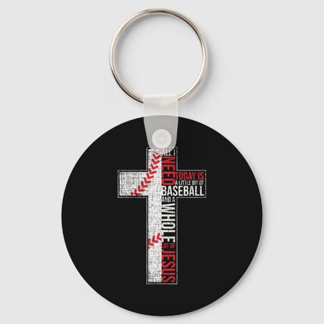 All I Need Is Baseball & Jesus Christian Cross Fai Keychain (Front)