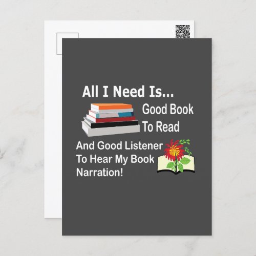 All I Need Is Good Book and Good Listener Reading Postcard