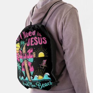 All I Need Is Jesus And The Beach Drawstring Bag