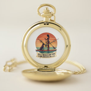 All I Need Is My Dog and Paddleboarding Vintage Re Pocket Watch