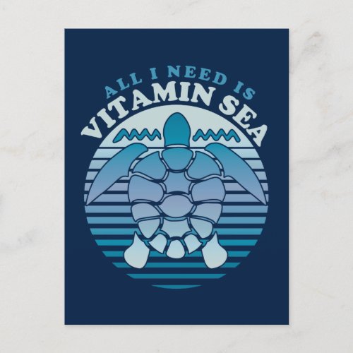 All I Need Is Vitamin Sea _ Retro Turtle Postcard