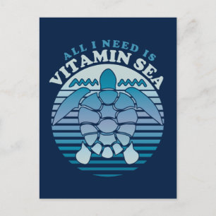 All I Need Is Vitamin Sea - Retro Turtle Postcard