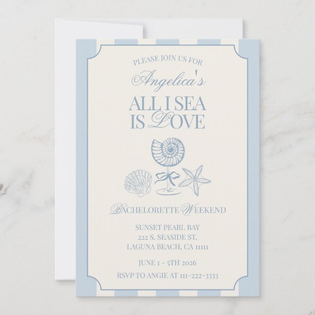 All I Sea Is Love Beach Bachelorette Itinerary and Invitation (Front)