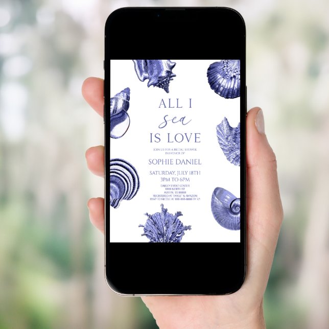 All I Sea Is Love Blue Seashells Bridal Shower Invitation (Front Digital)