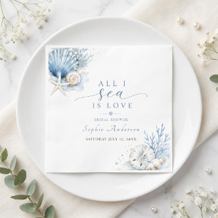 All I Sea Is Love Bridal Shower Blue Watercolor Napkins