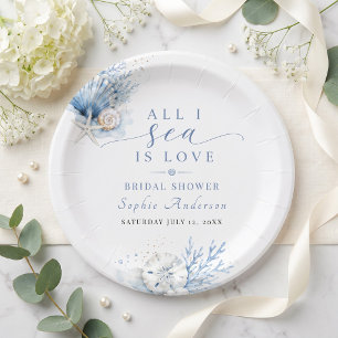 All I Sea Is Love Bridal Shower Blue Watercolor Paper Plates