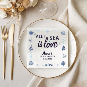 All I Sea Is Love Bridal Shower Watercolor Seashel Napkins