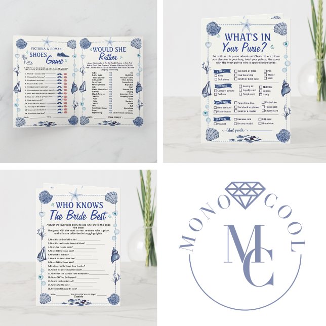 All I Sea Is Love Bridal Shower Wedding 4 Games  Invitation (wedding stationery under the sea ocean beach coastal watercolor nautical tropical destination summer)