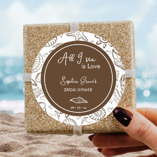 All I Sea is Love Brown Seashells Doodles Classic Round Sticker