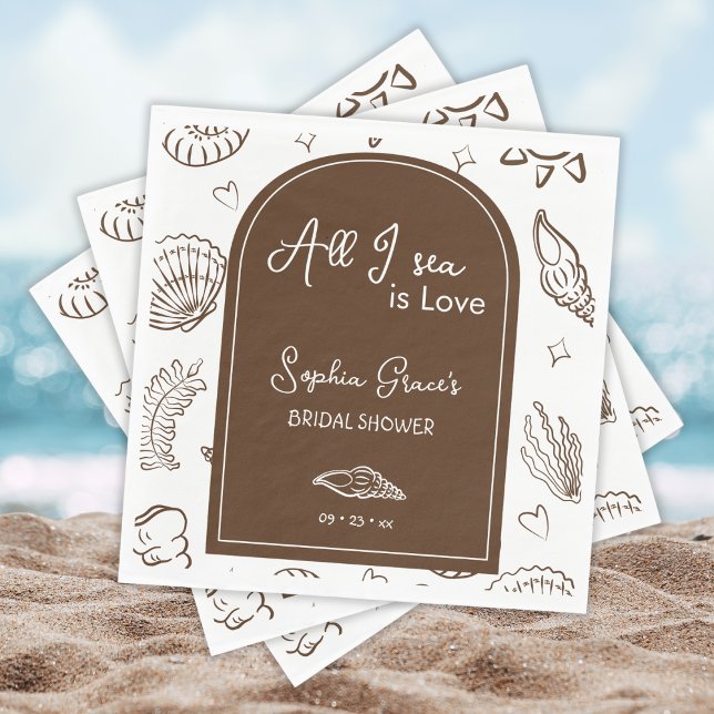 All I Sea is Love Brown Seashells Doodles  Napkins (Creator Uploaded)