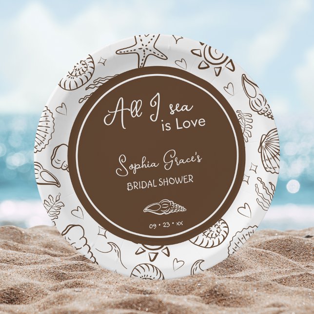 All I Sea is Love Brown Seashells Doodles  Paper Plates (Creator Uploaded)