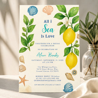 All I Sea Is Love Coastal Lemon Yellow Art Invitation