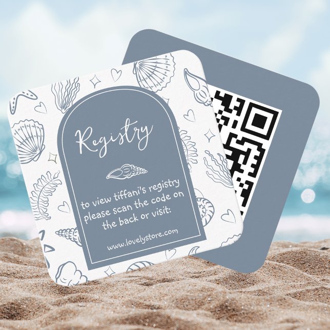 All I Sea is Love Dusty Blue QR Code Bridal Shower Enclosure Card (Creator Uploaded)