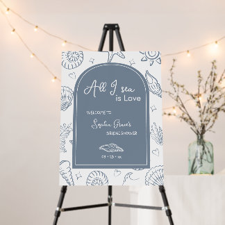 All I Sea is Love Dusty Blue Seashells Doodles  Foam Board