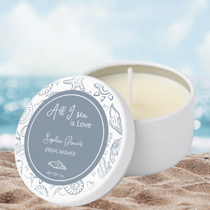 All I Sea is Love Dusty Blue Seashells Doodles  Mini Candle Favors
