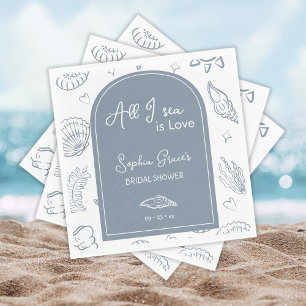 All I Sea is Love Dusty Blue Seashells Doodles  Napkins