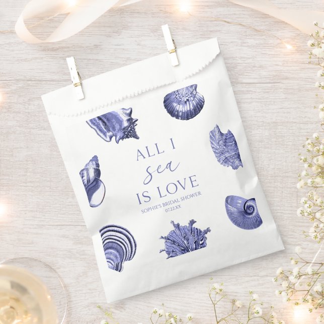 All I Sea Is Love Elegant Seashells Bridal Shower  Favor Bag (Clipped)