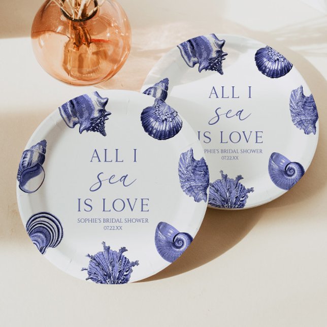 All I Sea Is Love Elegant Seashells Bridal Shower  Paper Plates (Creator Uploaded)