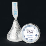All I Sea Is Love Nautical Bridal Shower Seashell  Hershey®'s Kisses®<br><div class="desc">All I Sea Is Love Nautical Bridal Shower, watercolor Blue Seashell & Ocean Theme, Celebrate love by the sea with this charming design, designed in a unique round shape with hand-drawn blue seashells, starfish, coral, and nautical accents. The marine-inspired artwork forms a soft ocean wreath, framing your event details with...</div>