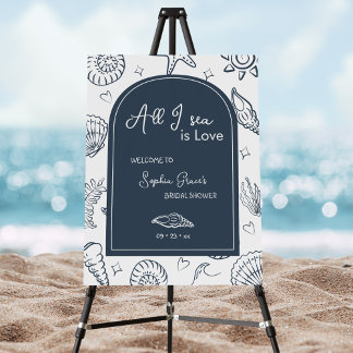 All I Sea is Love Navy Blue Seashells Doodles  Foam Board
