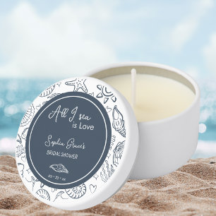 All I Sea is Love Navy Blue Seashells Doodles  Mini Candle Favors