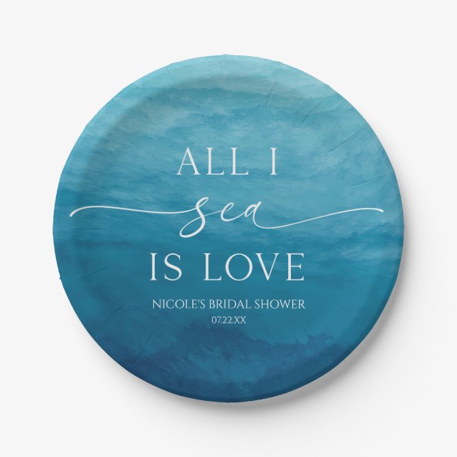 All I Sea Is Love Ocean Beach Sea Bridal Shower Paper Plates (Front)