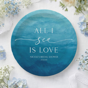 All I Sea Is Love Ocean Beach Sea Bridal Shower Paper Plates