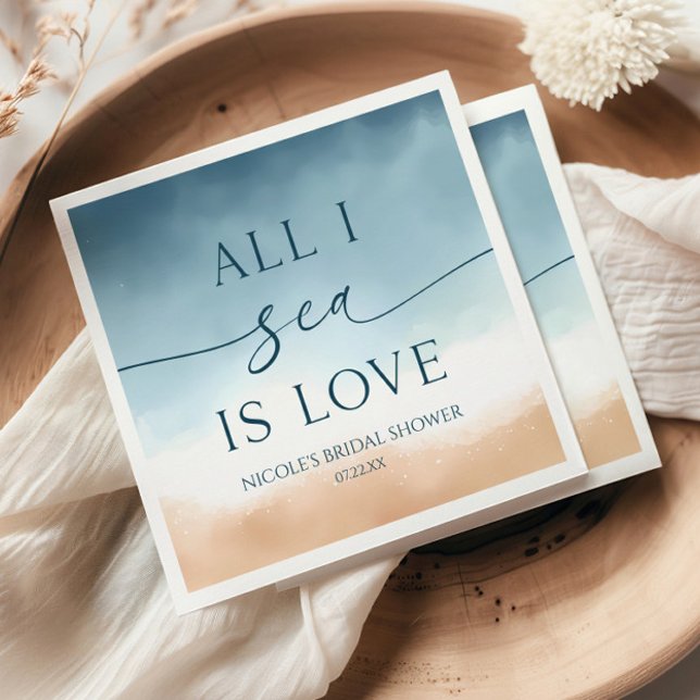 All I Sea Is Love Ocean Beach Shore Bridal Shower Napkins (Creator Uploaded)