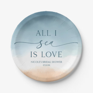 All I Sea Is Love Ocean Beach Shore Bridal Shower Paper Plates
