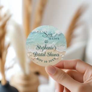 All I Sea Is Love Ocean Waves Beach Bridal Shower Classic Round Sticker