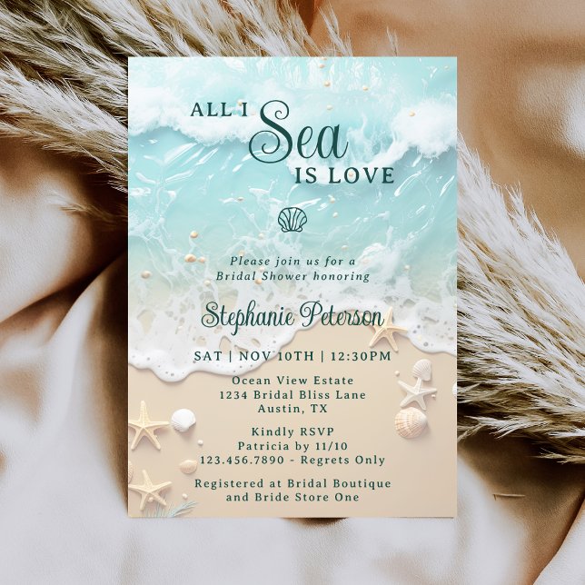 All I Sea Is Love Ocean Waves Beach Bridal Shower Invitation (Creator Uploaded)