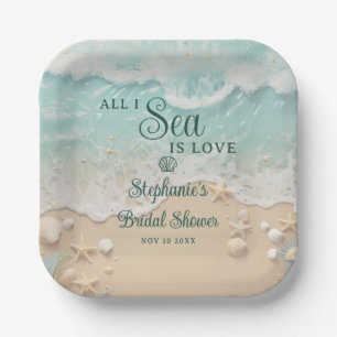 All I Sea Is Love Ocean Waves Beach Bridal Shower Paper Plates
