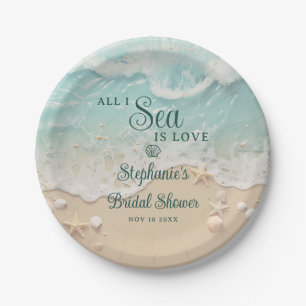 All I Sea Is Love Ocean Waves Beach Bridal Shower Paper Plates
